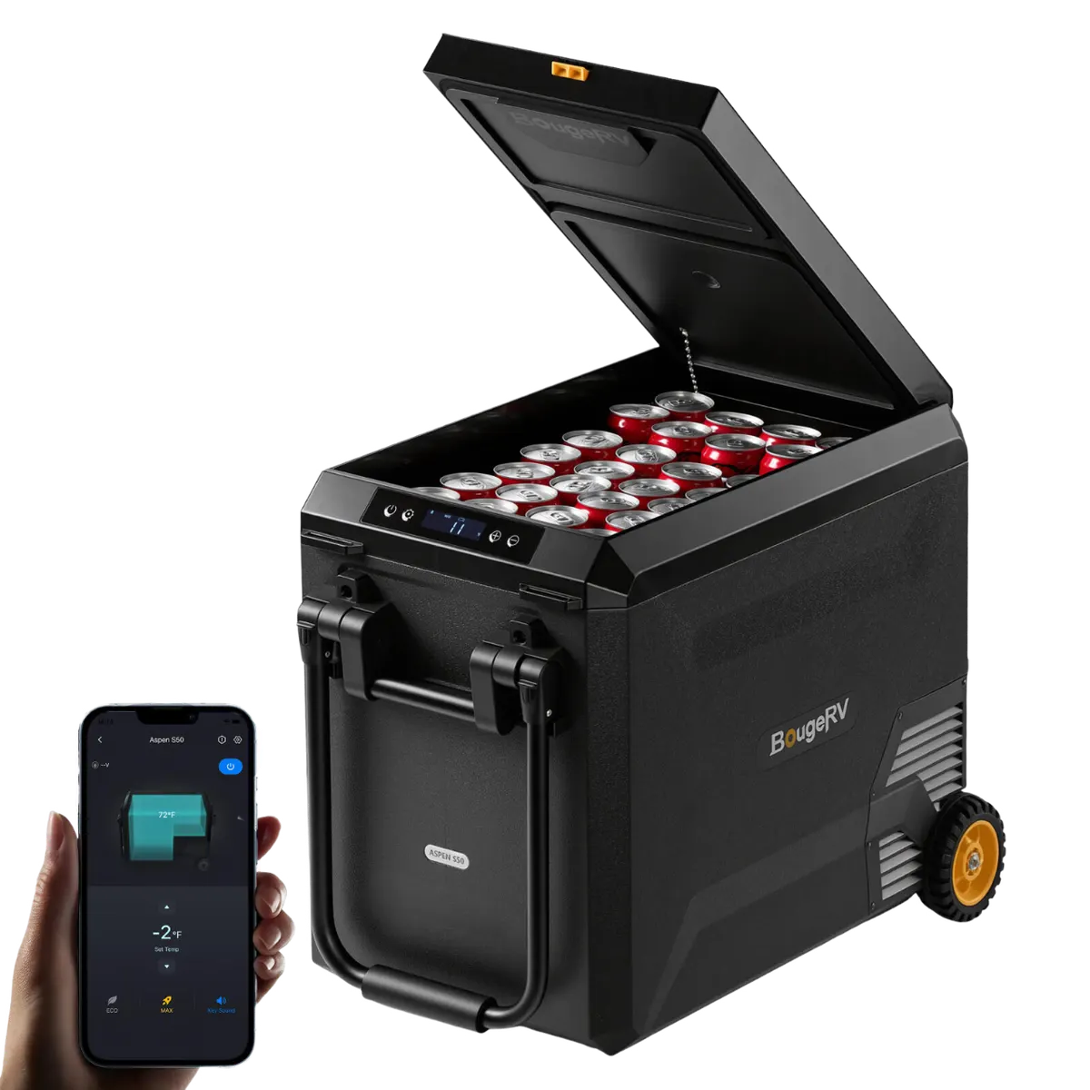 BougeRV New ASPEN S50 12V 50QT Wheeled Portable Fridge with 277Wh Battery