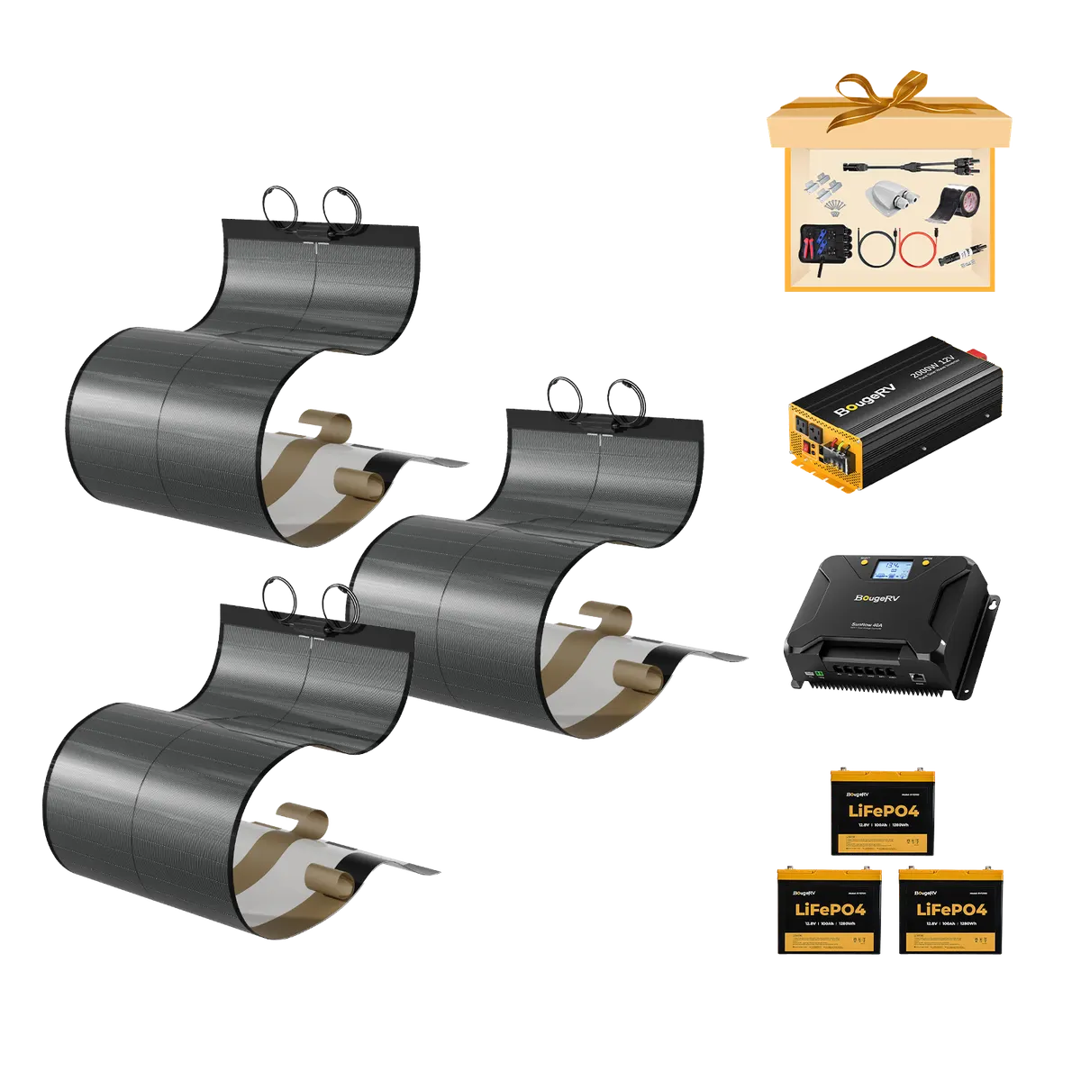 BougeRV 600W 12V CIGS Flexible Solar System Kit (Adhesive)