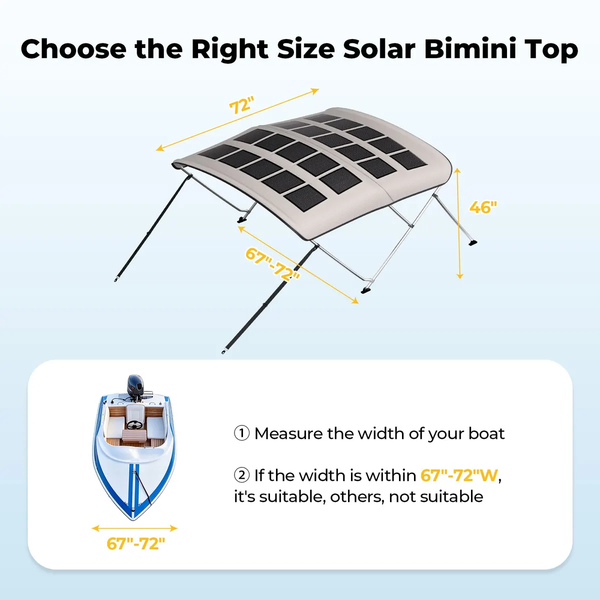 BougeRV 200W N-Type Solar Bimini Top for Boats