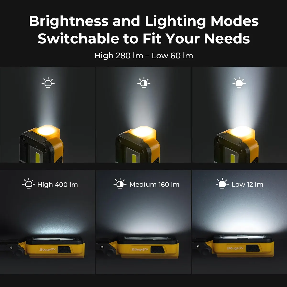 BougeRV WL01 LITE Rechargeable Work Light 180° Rotate Job Site Lighting