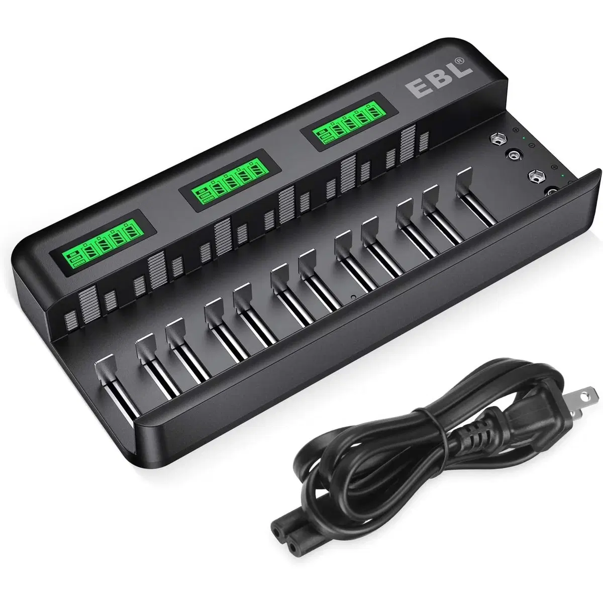 EBL 12+2 Bay LCD Rechargeable Battery Charger for AA AAA C D Ni-MH Ni-CD & 9V NiMH Ni-CD Li-ion Rechargeable Batteries