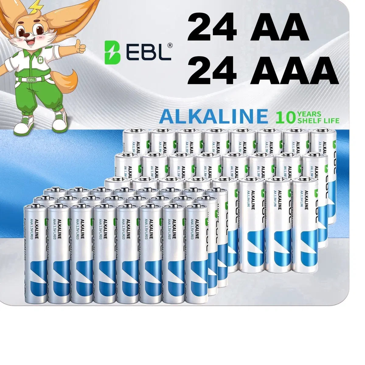 EBL AA & AAA Batteries Combo Pack, 48-Count Pack (24 Double A & 24 Triple A), 1.5V Alkaline Batteries, Long-Lasting High Energy Leak-Proof Batteries for Household and Business