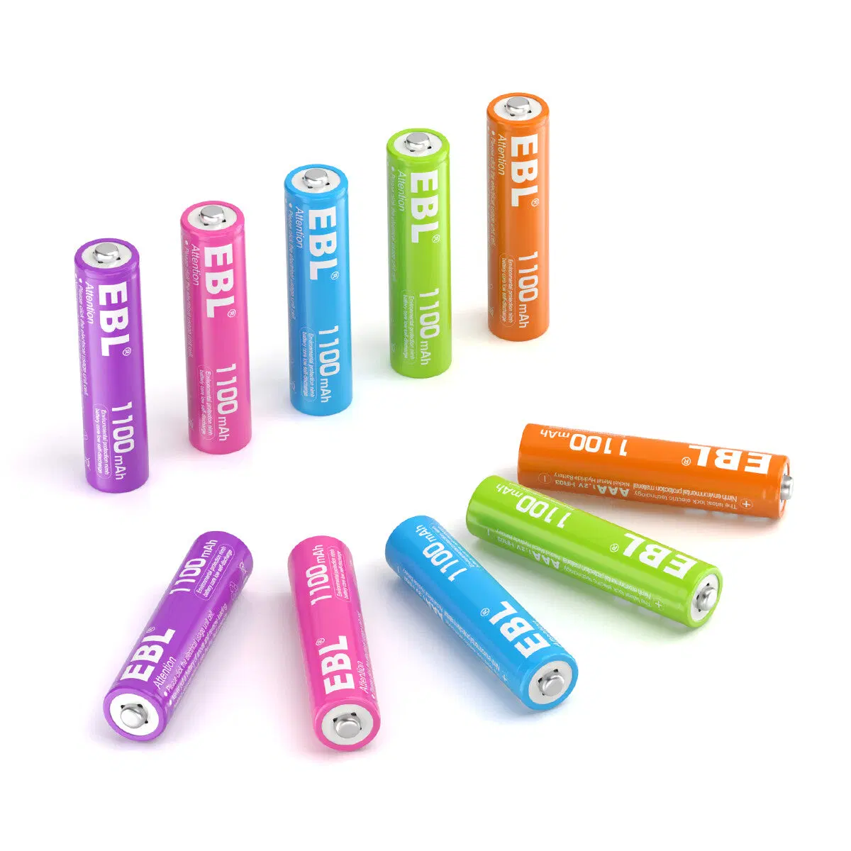 【CZ】EBL 10Pcs Rainbow AAA Rechargeable Batteries 1.2V 1100mAh