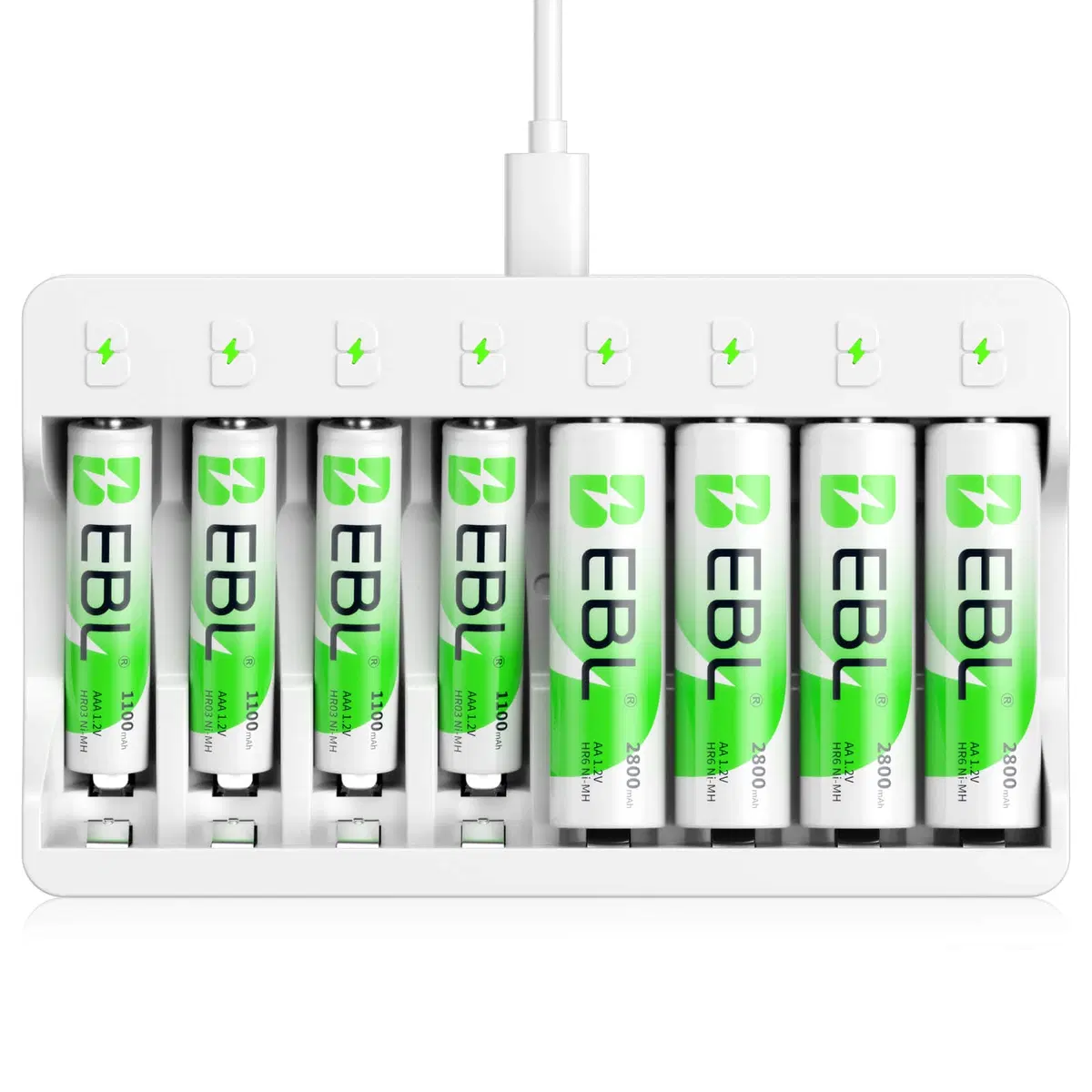 EBL Rechargeable AA AAA Batteries with 8 Bay Individual Battery Charger