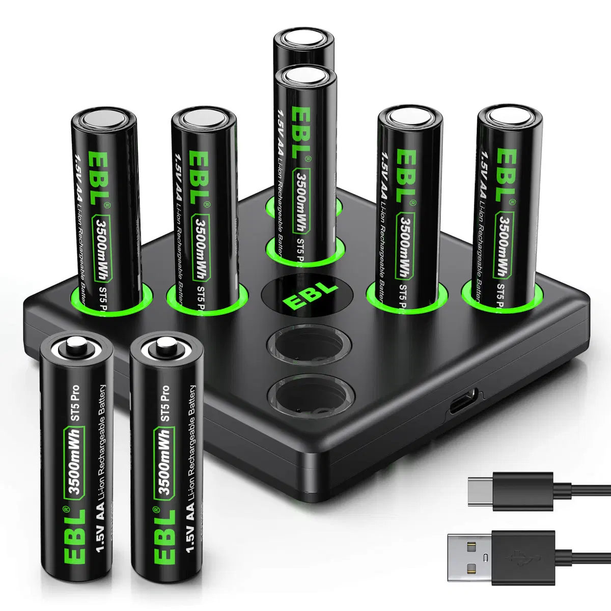 EBL 8-Pack 1.5V Rechargeable Lithium AA Battery 3500mWh with Charger