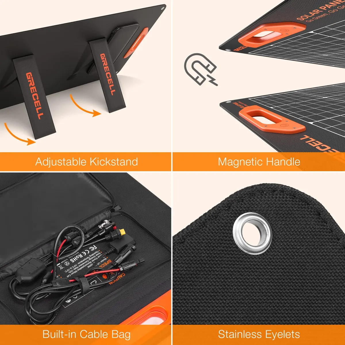 GRECELL 200W Portable Solar Panel for Power Station, Foldable High-Efficiency Solar Charger for Camping, RV, Van, Boat & Off-Grid Power