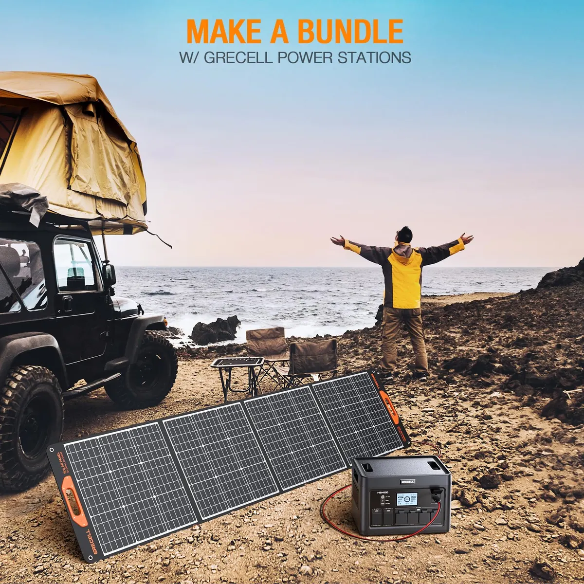GRECELL 200W Portable Solar Panel for Power Station, Foldable High-Efficiency Solar Charger for Camping, RV, Van, Boat & Off-Grid Power