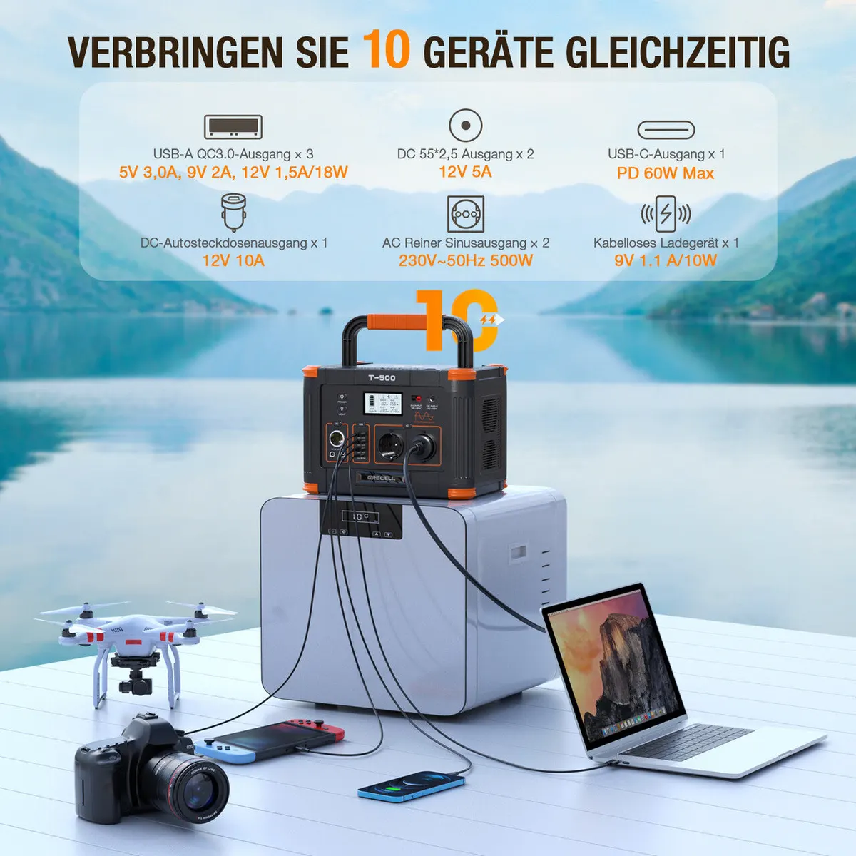 【EU】GRECELL Portable Power Station 500W with 100W Portable Solar Panel