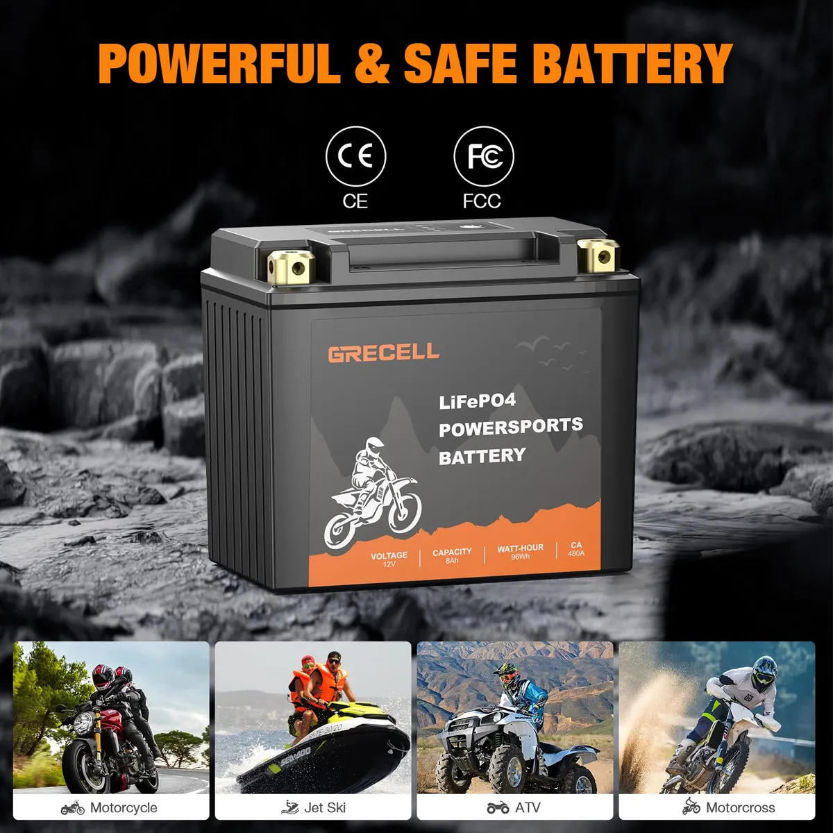 GRECELL YTX20HL-BS Lithium 12V 8Ah Motorcycle Battery
