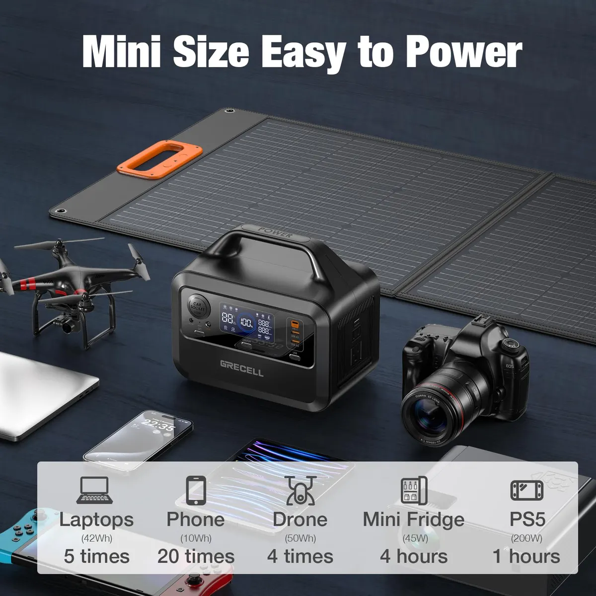 GRECELL Portable Power Station 300W with 80W Solar Panel