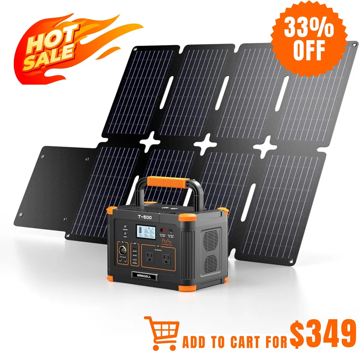 GRECELL Portable Power Station 500W with Portable Solar Panel