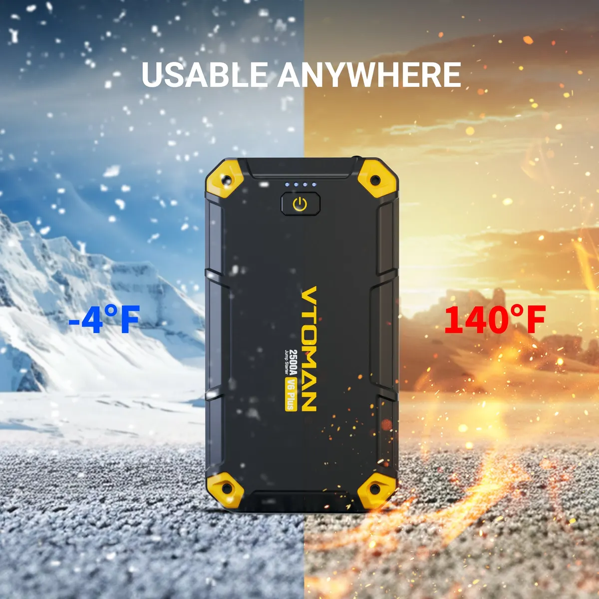 VTOMAN V6 PLUS 2500A Car Jump Starter,Portable Battery Jumper for 12V Vehicles(6.0L Gas/4.0L Diesel),10000mAh Power Bank Fast Charging & Jumper Cables,V6 Plus