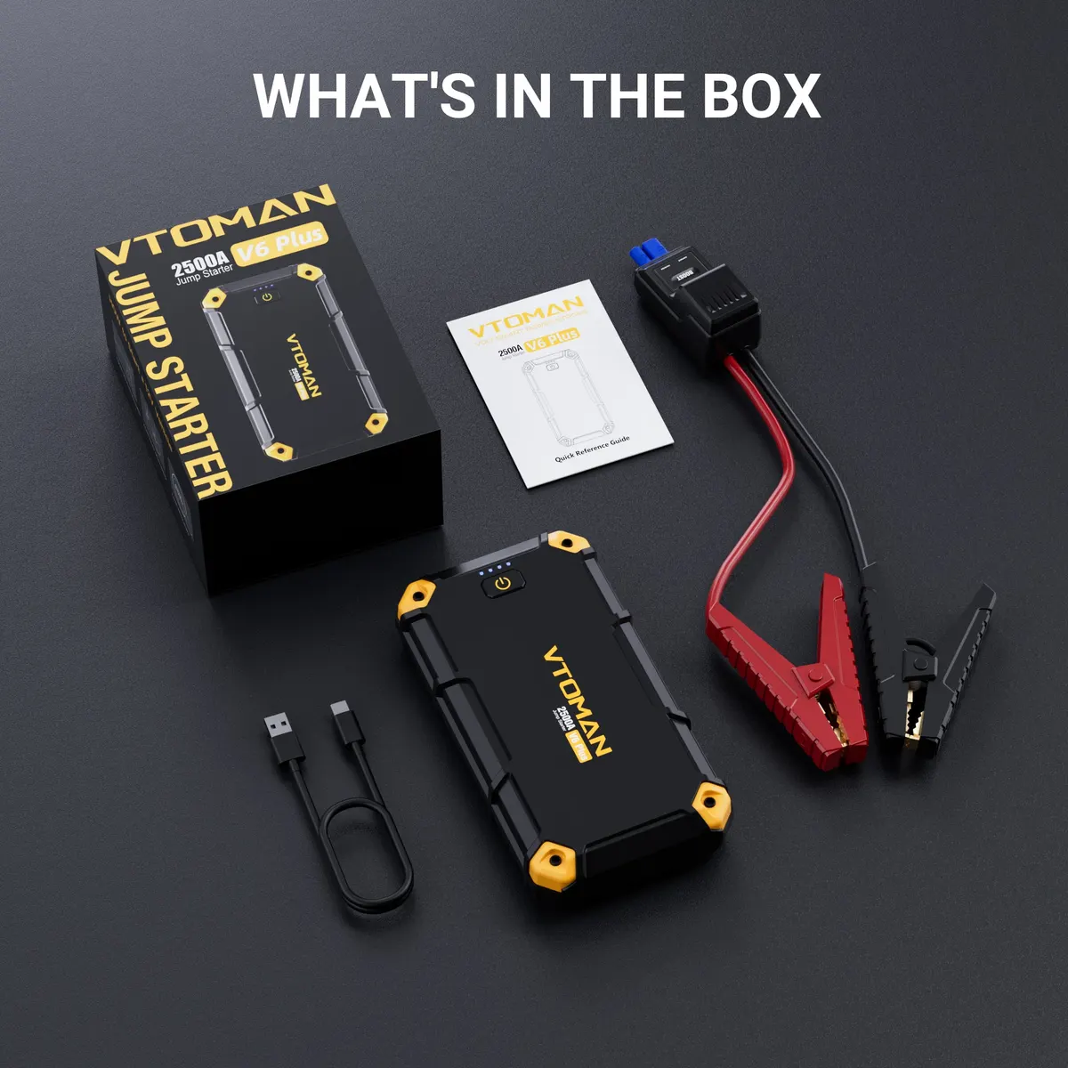 VTOMAN V6 PLUS 2500A Car Jump Starter,Portable Battery Jumper for 12V Vehicles(6.0L Gas/4.0L Diesel),10000mAh Power Bank Fast Charging & Jumper Cables,V6 Plus