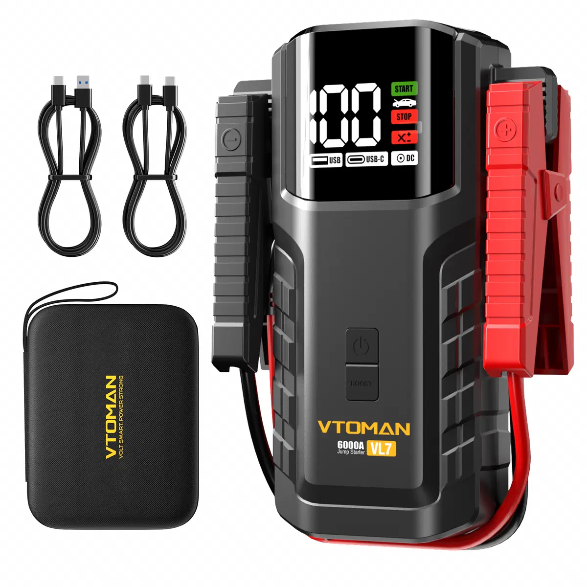 VTOMAN VL7 6000A Jump Starter Upgraded with LiFePO4 Battery,24000mAh Portable Car Battery Booster (All Gas/10L Diesel),12V Jump Box Power Pack with USB-A,Type-C & DC Output,LED Light,EVA Bag