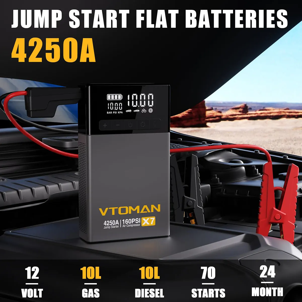 VTOMAN X7 Jump Starter With Air Compressor - Black