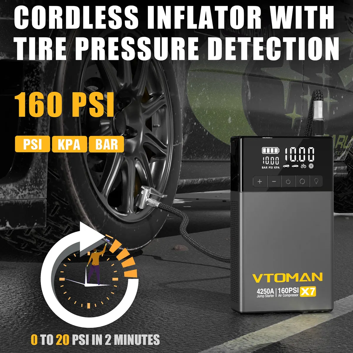 VTOMAN X7 Jump Starter With Air Compressor - Black